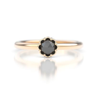 Romanttinen yksikivinen timanttisormus Rosette OZ Jewell keltakultaa musta timantti